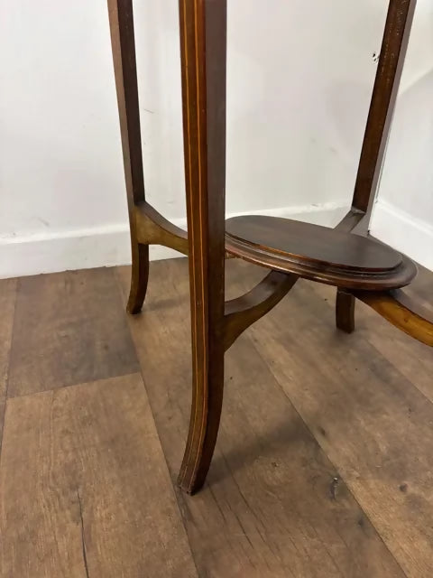 Edwardian Oval Mahogany Inlaid Occasional Table with Inlaid Stretcher Base