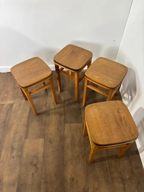 Mid-Century Set of Four Oak Stools