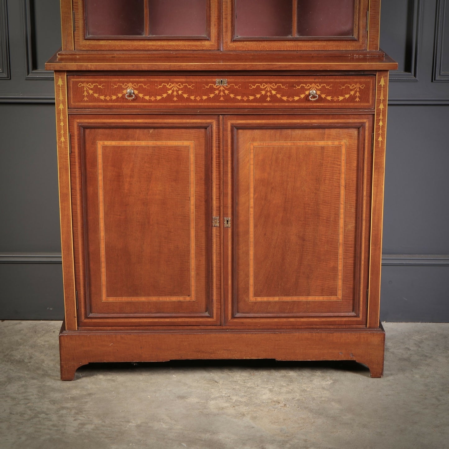 Marquetry Inlaid Mahogany Glazed Vintage Display Cabinet