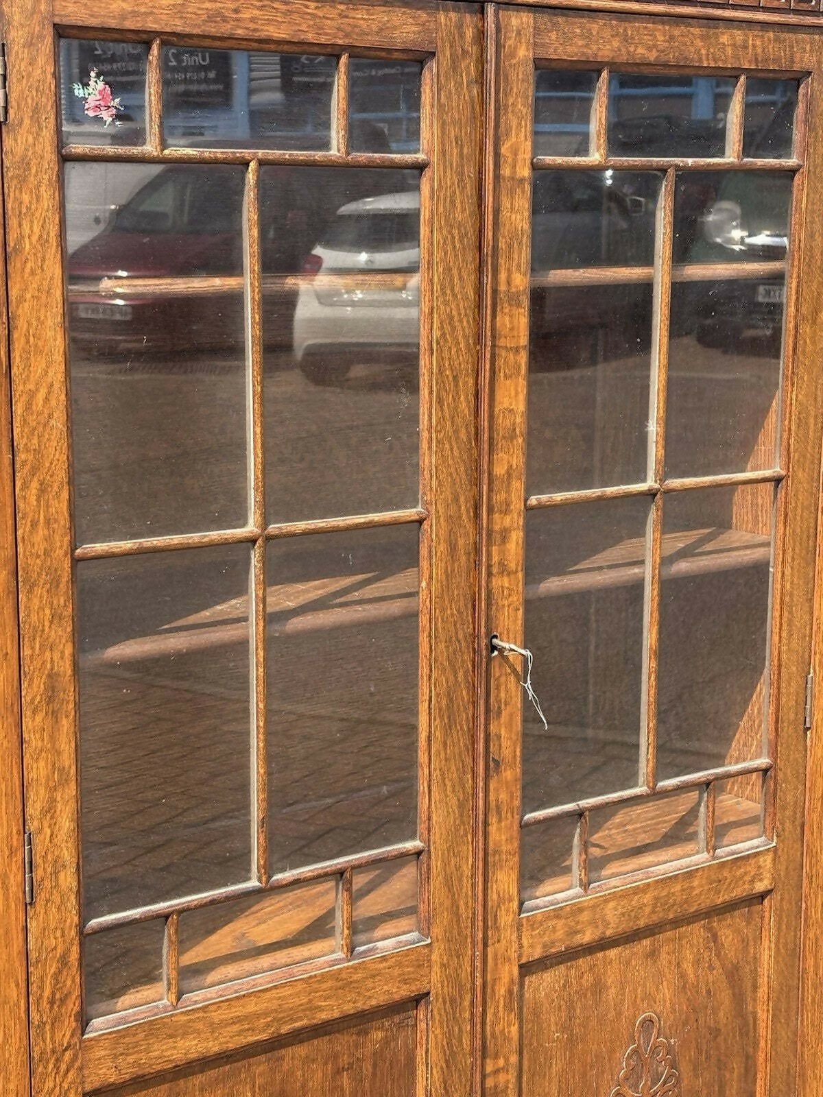 Vintage Edwardian Oak Bookcase , Adjustable Shelves, With Key & Working Lock.
