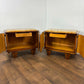 Pair of French Art Deco Oak Bedside Cabinets with Marble Tops
