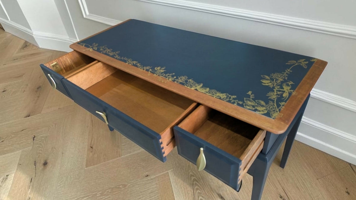 Stag minstrel navy blue gold console table dressing table desk