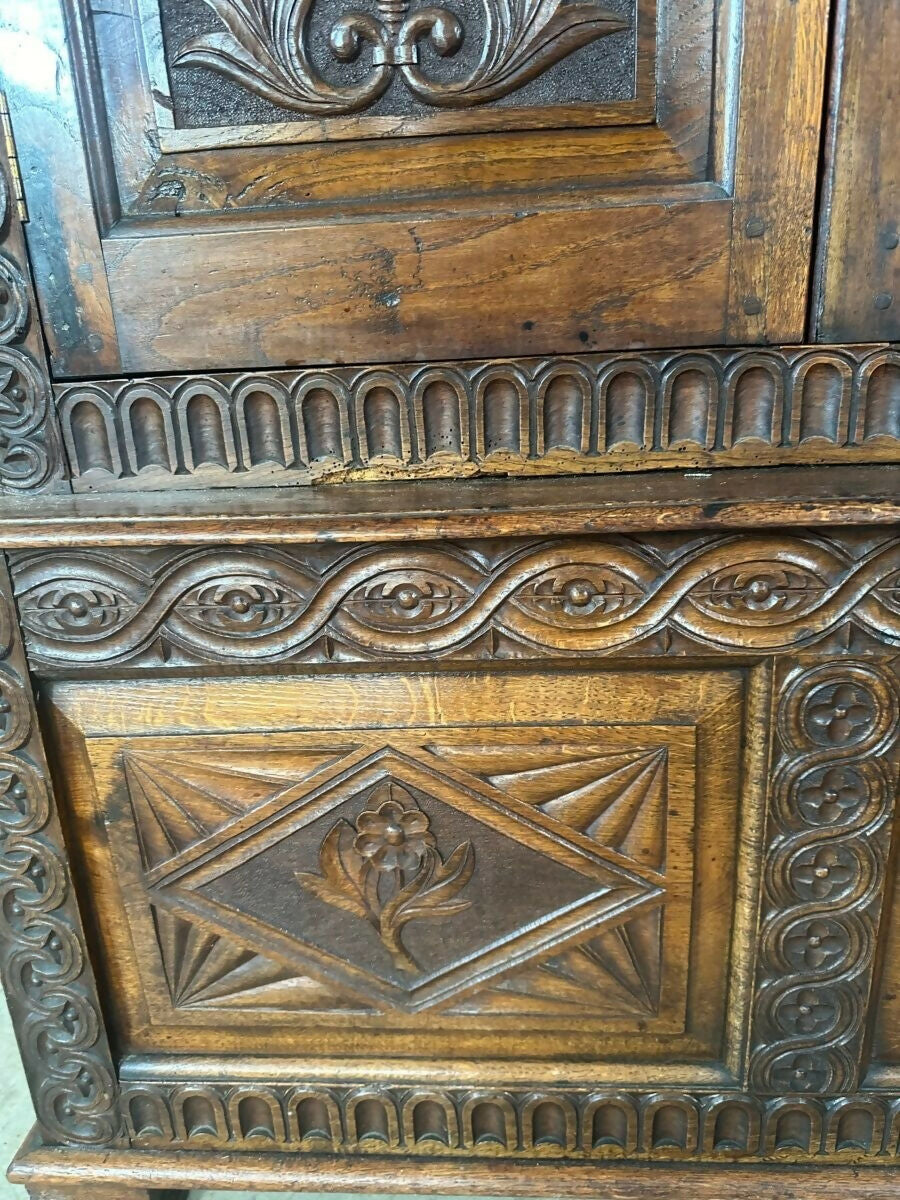 Antique Carved Welsh Oak Hall Livery Cupboard, c 1890