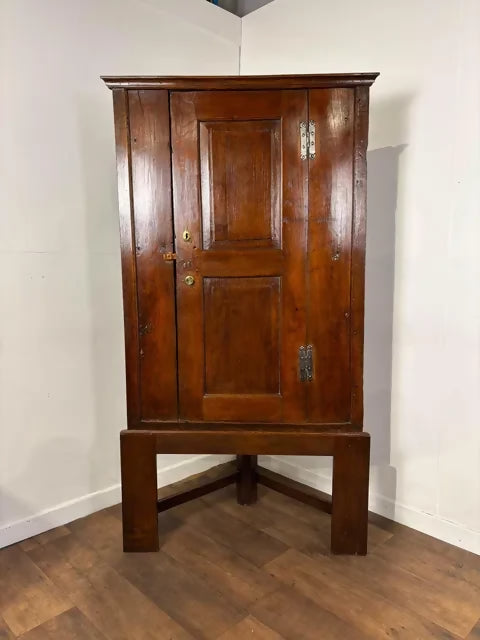 Antique Oak Corner Cupboard on Stand