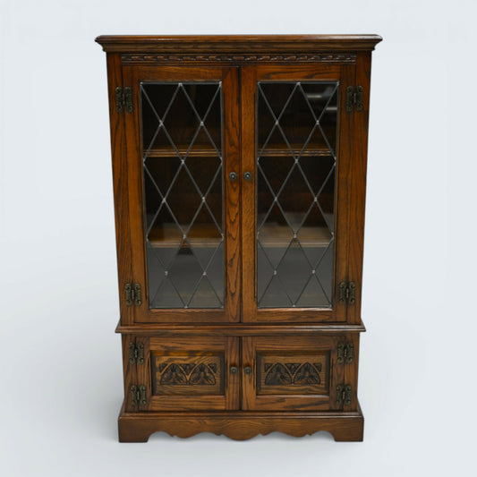 Old Charm Vintage Display Cabinet Bookcase 2 Shelves Carvings FREE UK Delivery