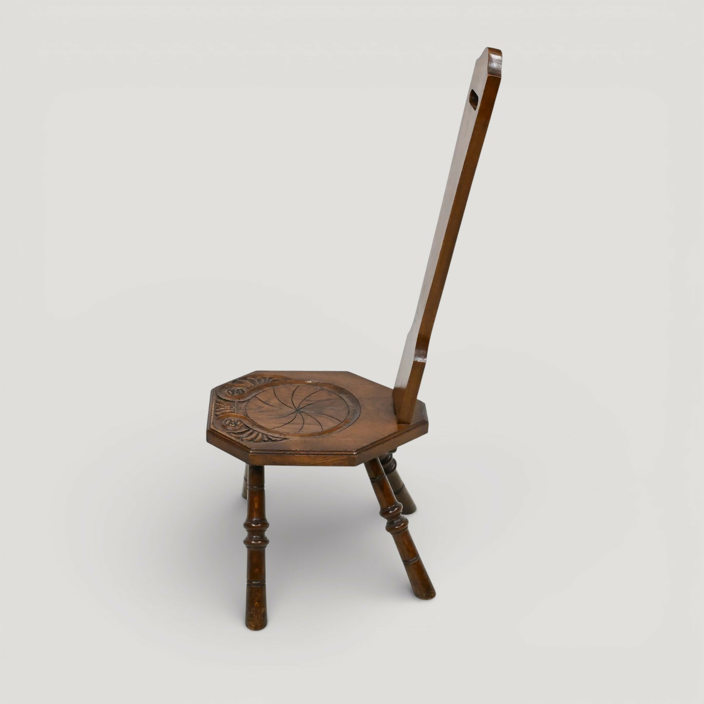 Vintage Spinning Wheel Chair Carved Oak Seat Spinning Stool FREE UK Delivery*. SBR11094/2710E