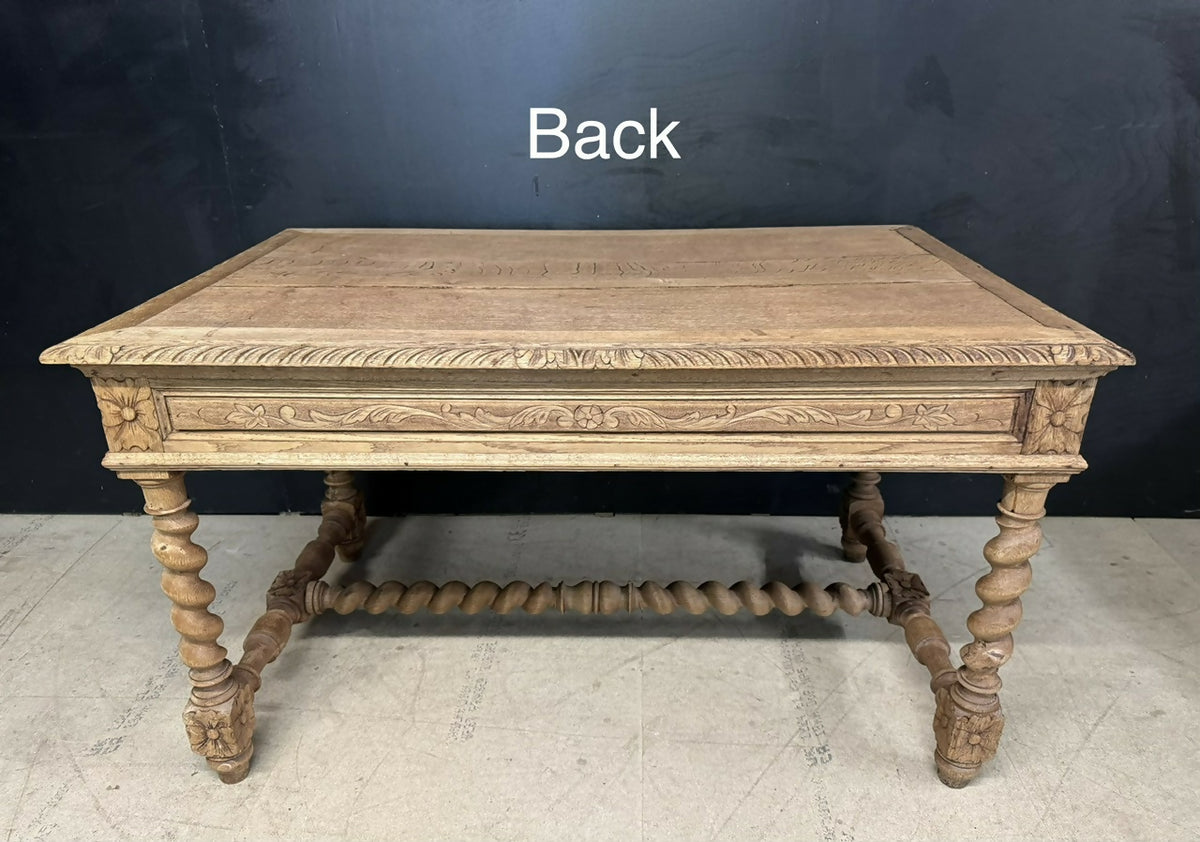 French Bleached Oak Carved Writing Desk