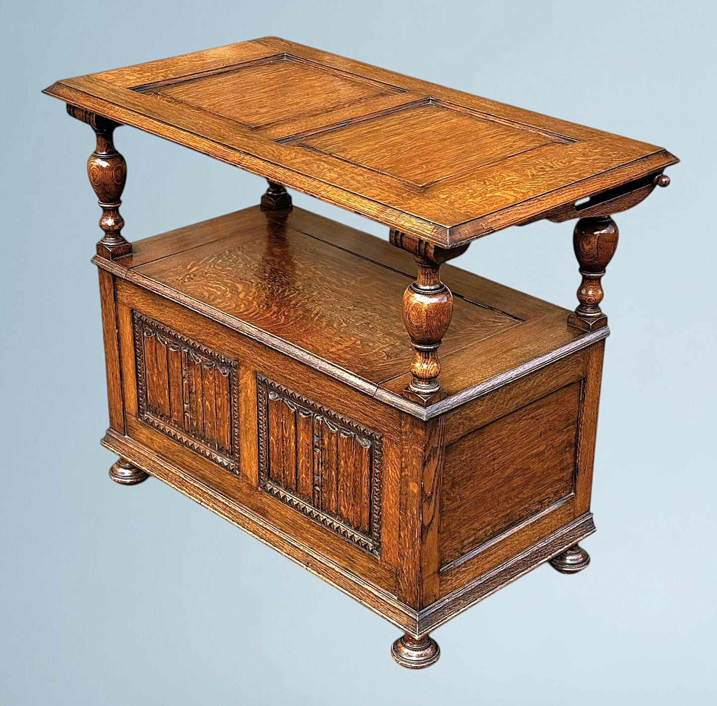 Antique Golden Oak Monks Bench