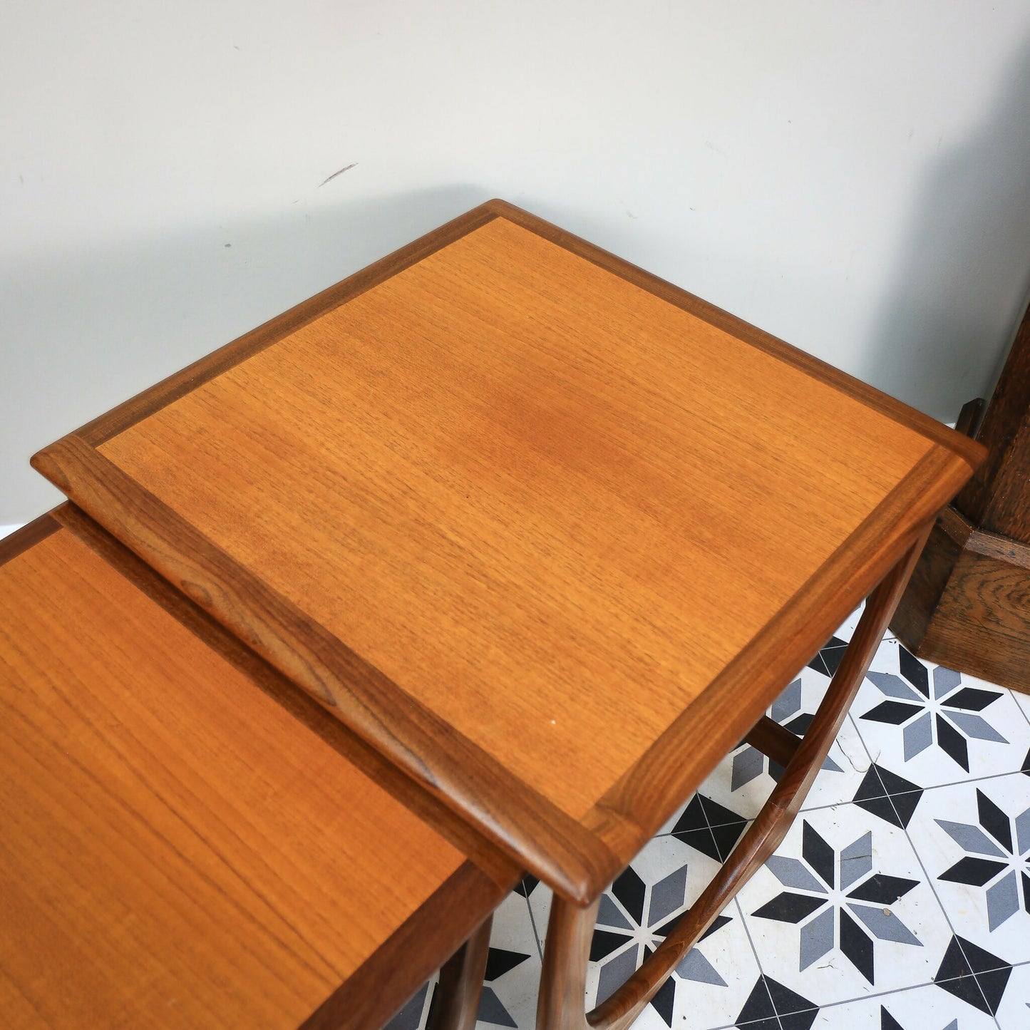 G Plan Nest of Three Tables Astro Design with Teak Tops and Afromosia Legs.