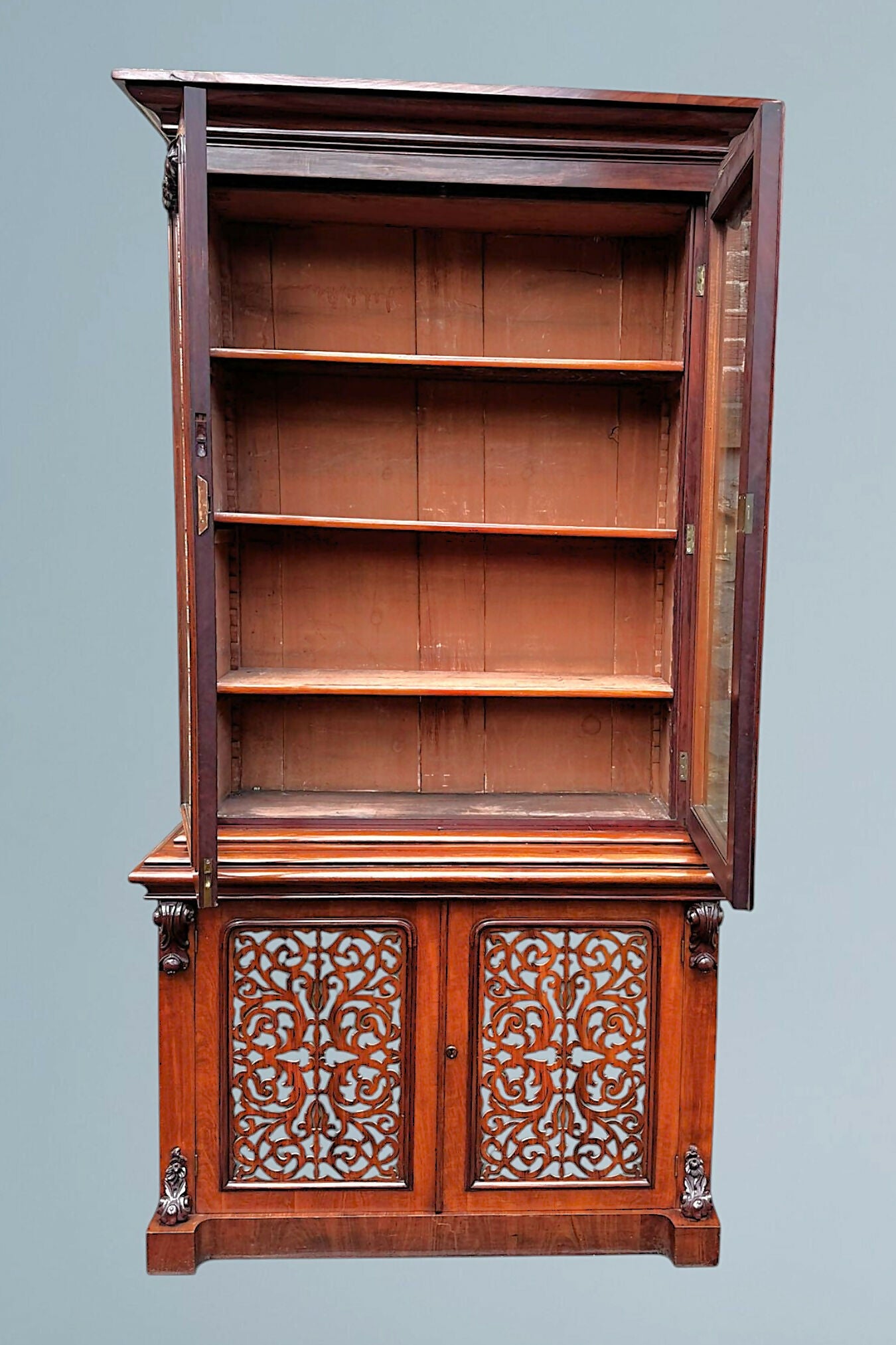 A Large Impressive Victorian Figured Mahogany Bookcase