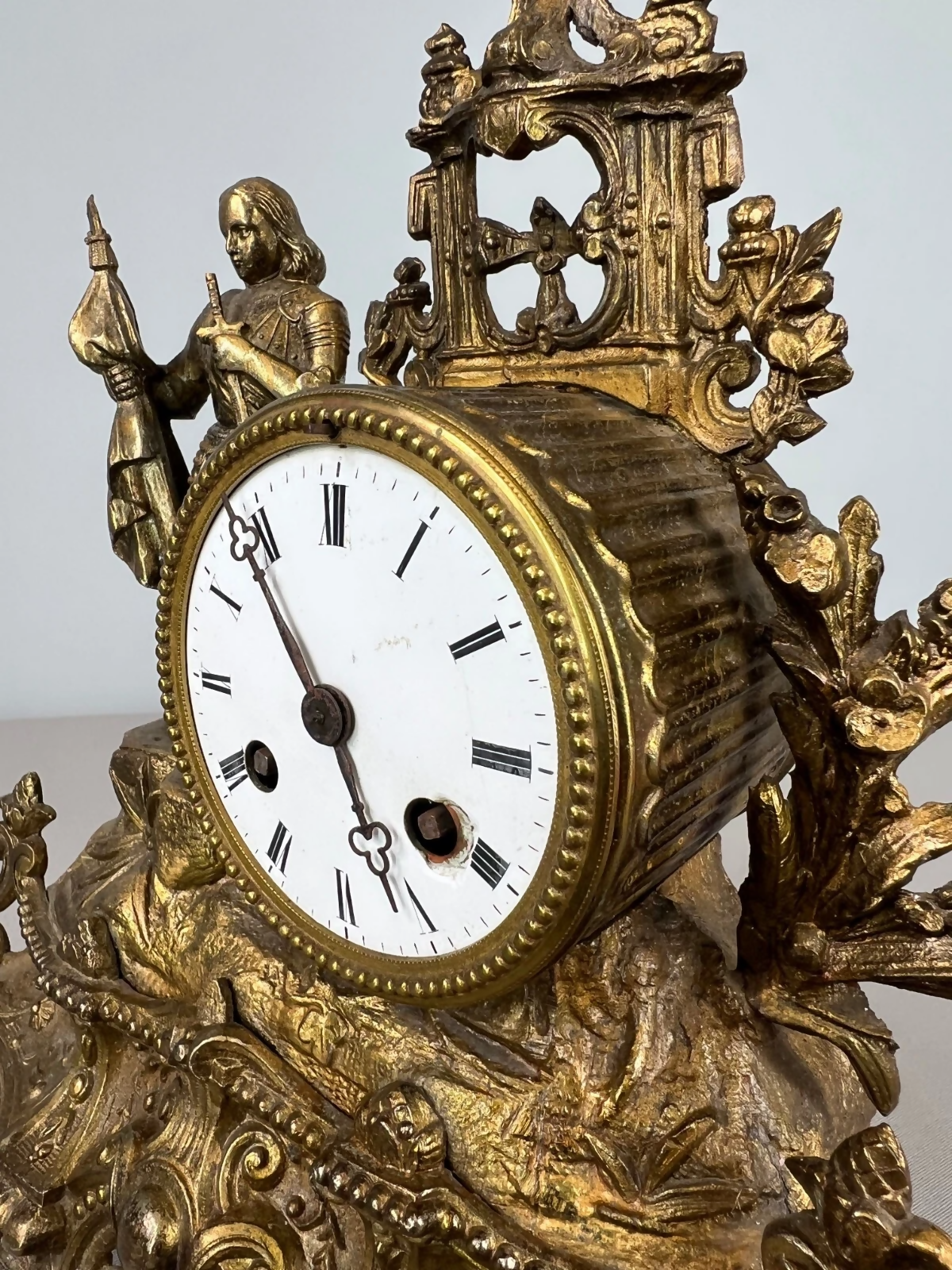 Mantel Clock Antique French Japy Frères Gilt Bronze Figure Clock LOT 3602