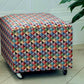 Footstool Pouffe Ottoman on castors Rescued, Restored & Reupholstered in a Modern, Geometric Fabric.