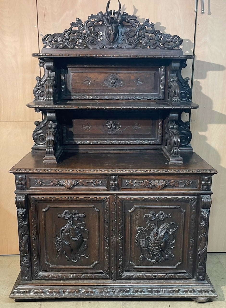 French Carved Oak Hunting Sideboard