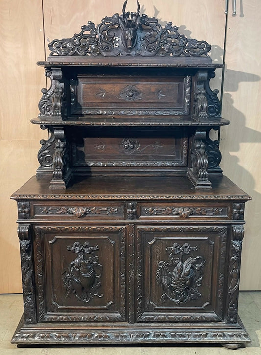 French Carved Oak Hunting Sideboard