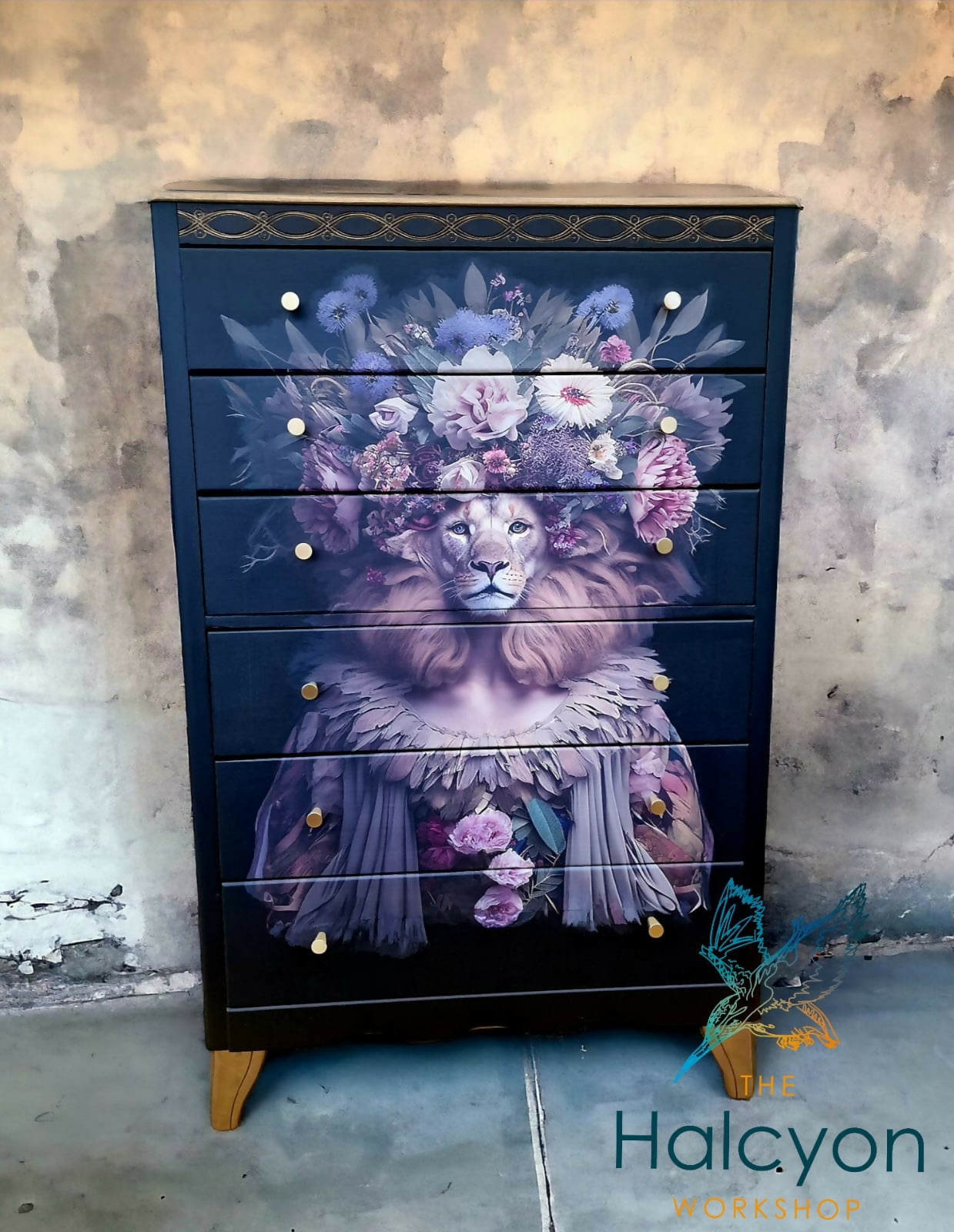 Harris Lebus 6 Drawer chest of drawers with Lioness Floral decoupage design