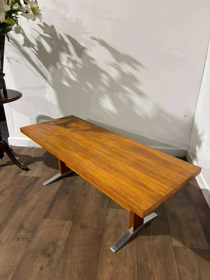 Mid Century Teak Coffee Table with Chrome Effect Legs
