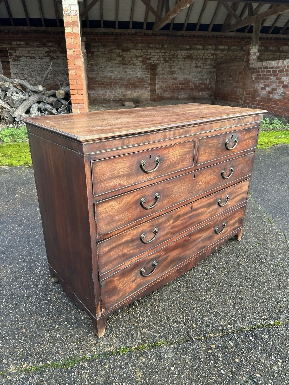 Vintage Georgian Mahogany Chest Of Drawers Complete With Large Linen Drawer