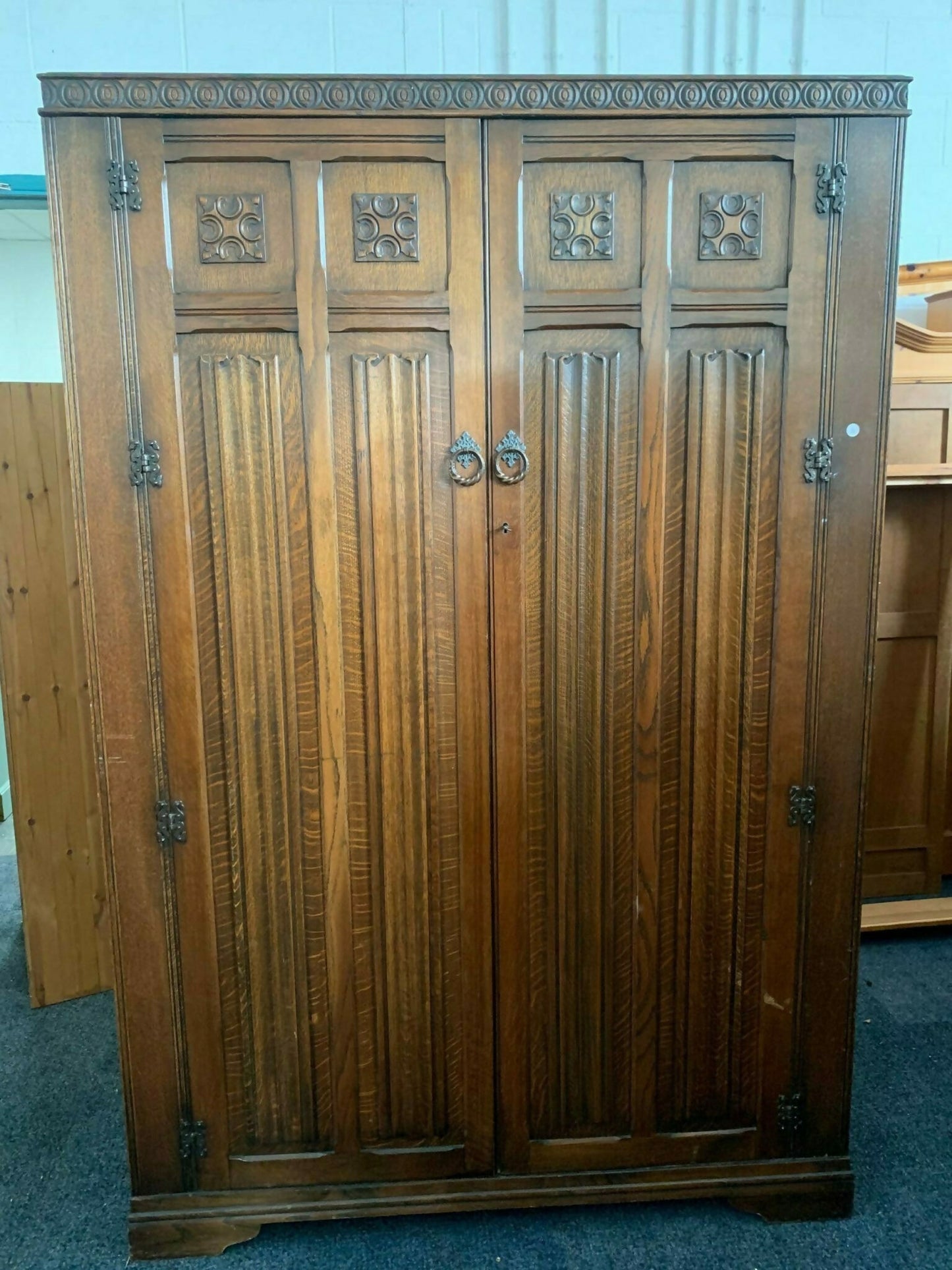 Bespoke Painted Beautiful Vintage Wardrobe Old Charm Linenfold Oak