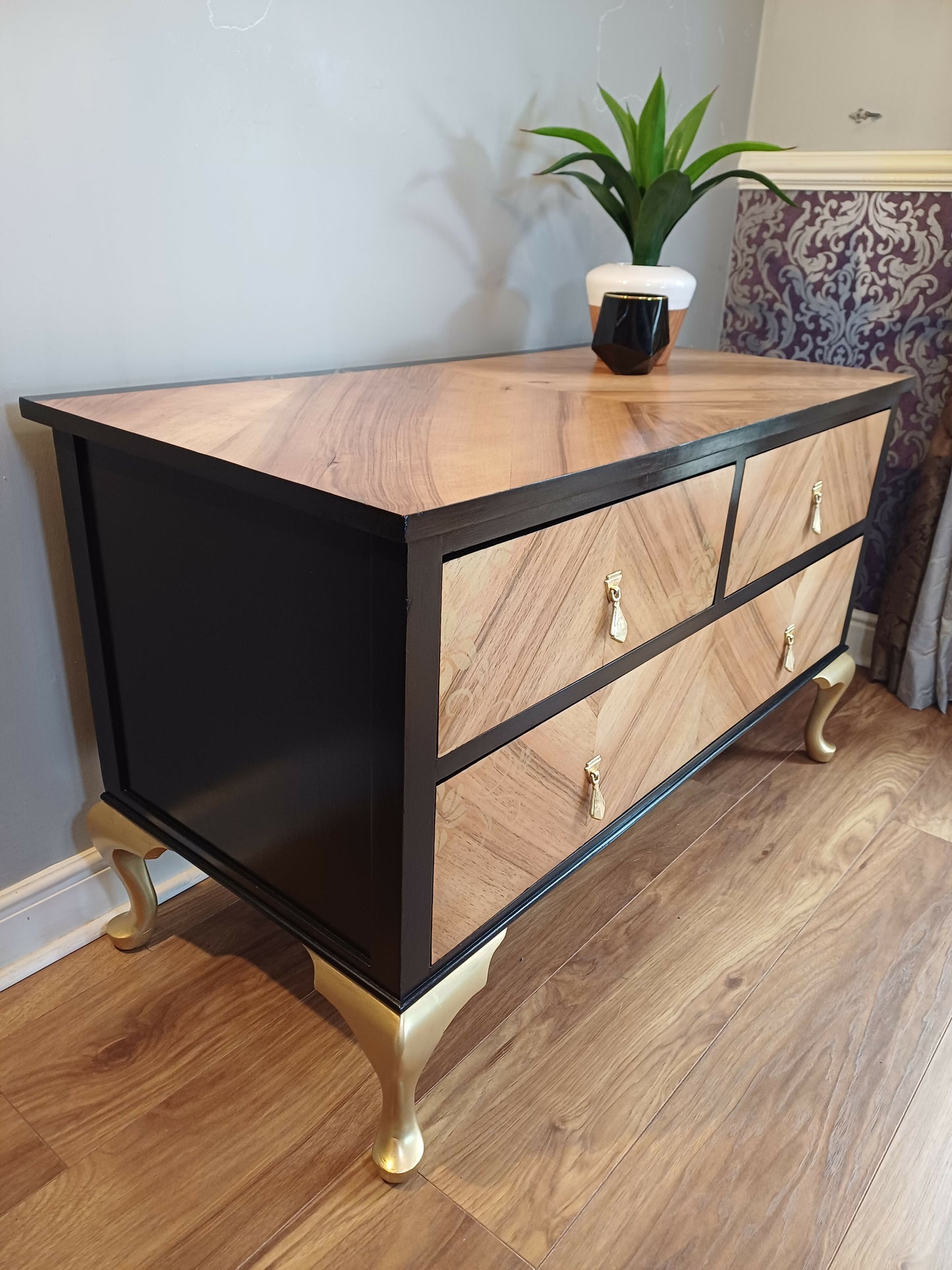 Upcycled Black and Gold Chest of Drawers