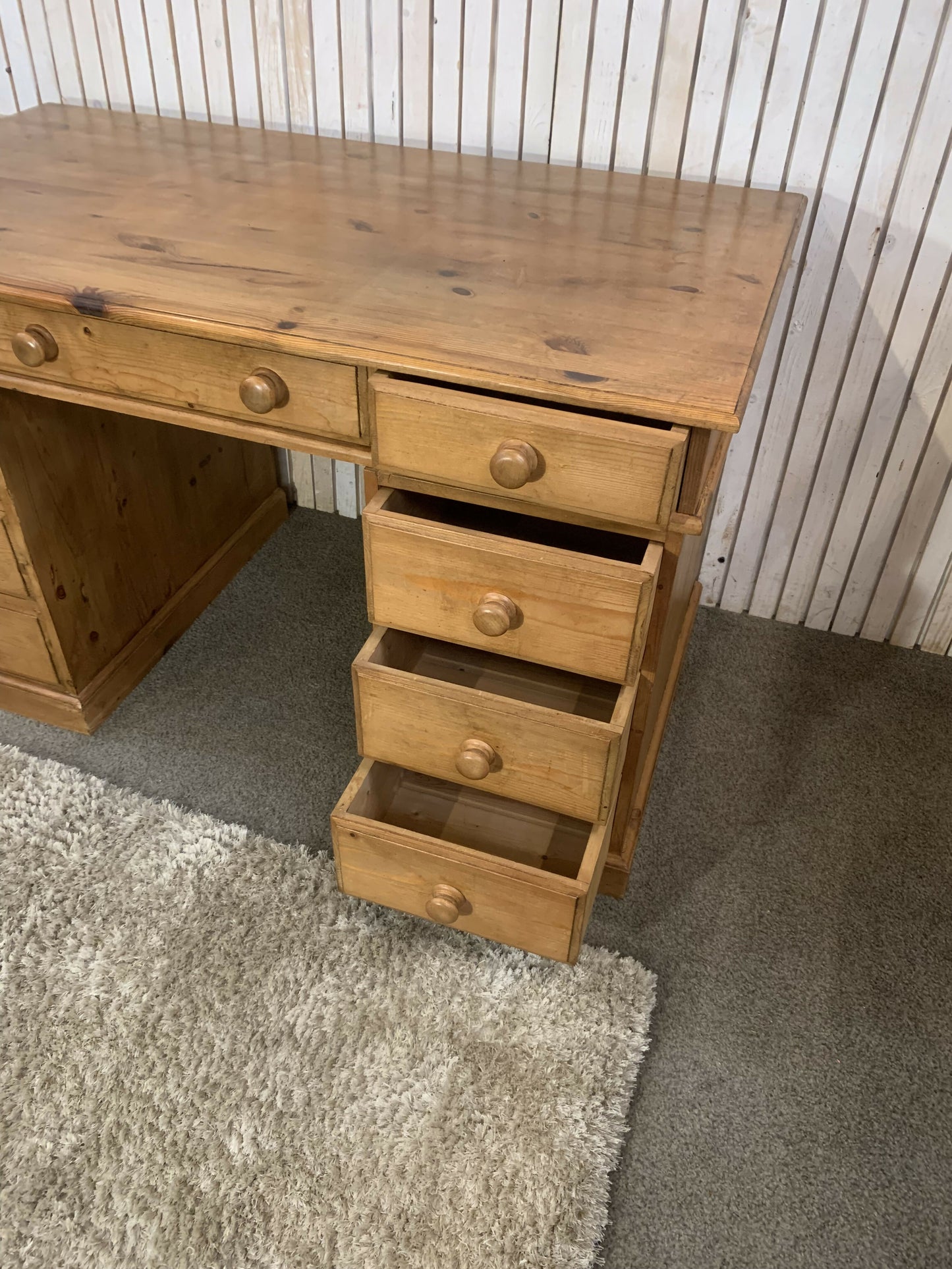 Handmade Solid Pine Desk with Cupboard • Home Office Study Table • Classic Wooden Desk