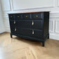 Stag Mid-Century Modern Black Chest of Drawers, Cherry Wood, Gold Leaf Knobs
