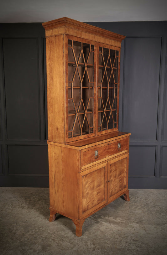 Georgian Satinwood Glazed Secretaire Bookcase