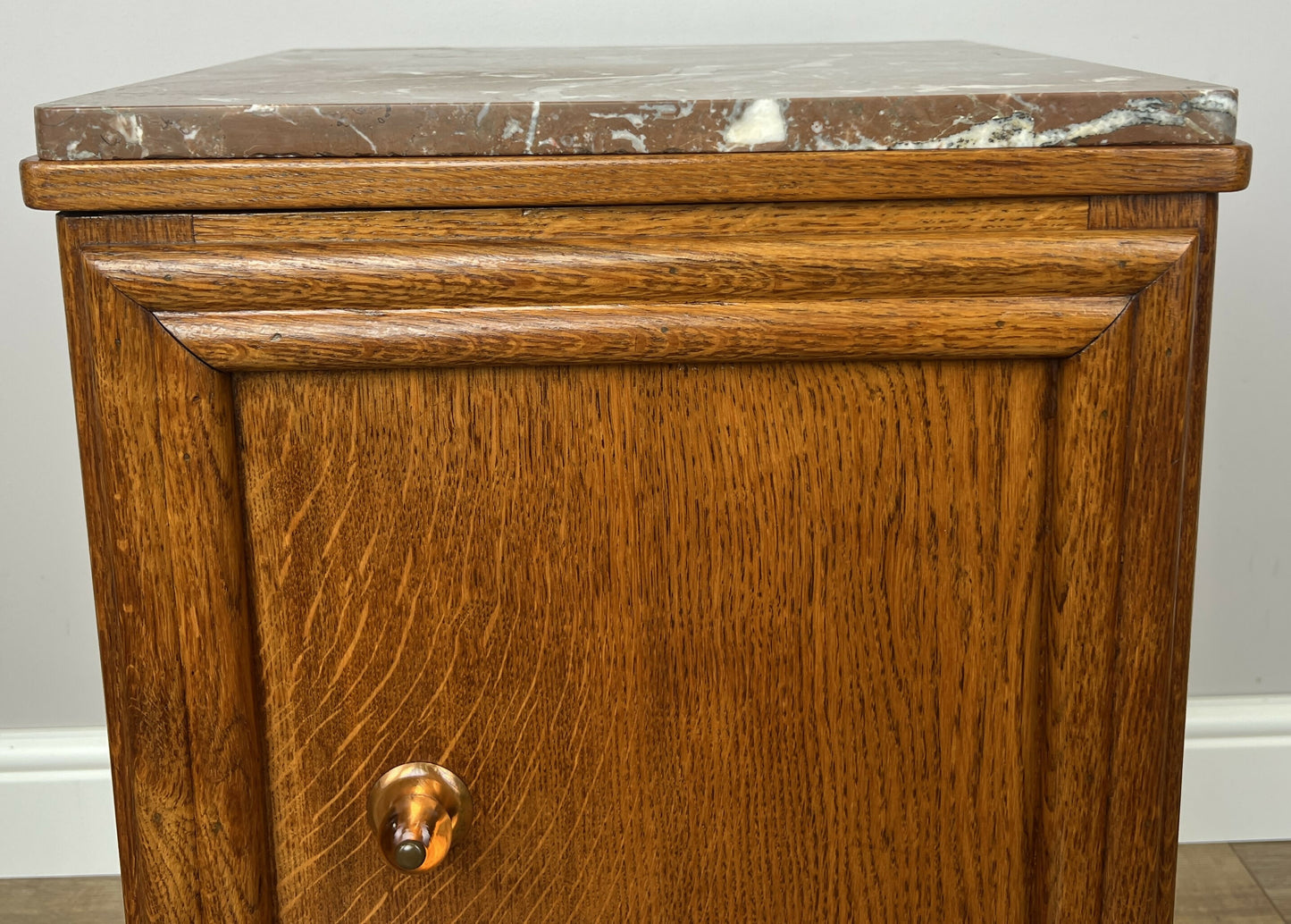 Pair of Bedside Tables Antique French Style Oak Marble Top Cabinets LOT 6218