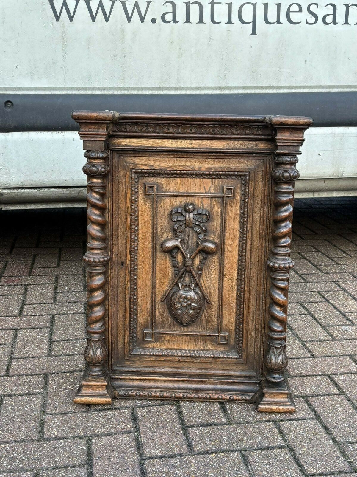 English Early Vintage Victorian Carved Smokers Cabinet With Pipe Collection Included.