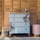 Harris Lebus Vintage Chest Of Drawers Painted Pale Blue with Floral Transfers Botanical