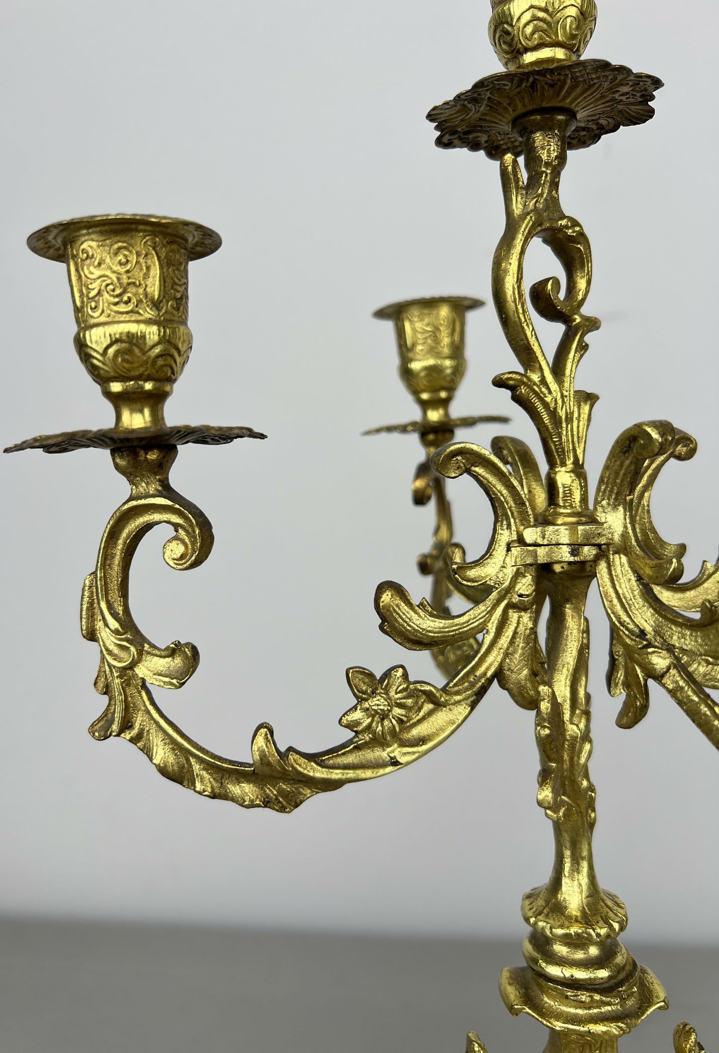 Pair of Candelabras Vintage French Brass Ornate 5 Arm Candle Holders LOT 6437