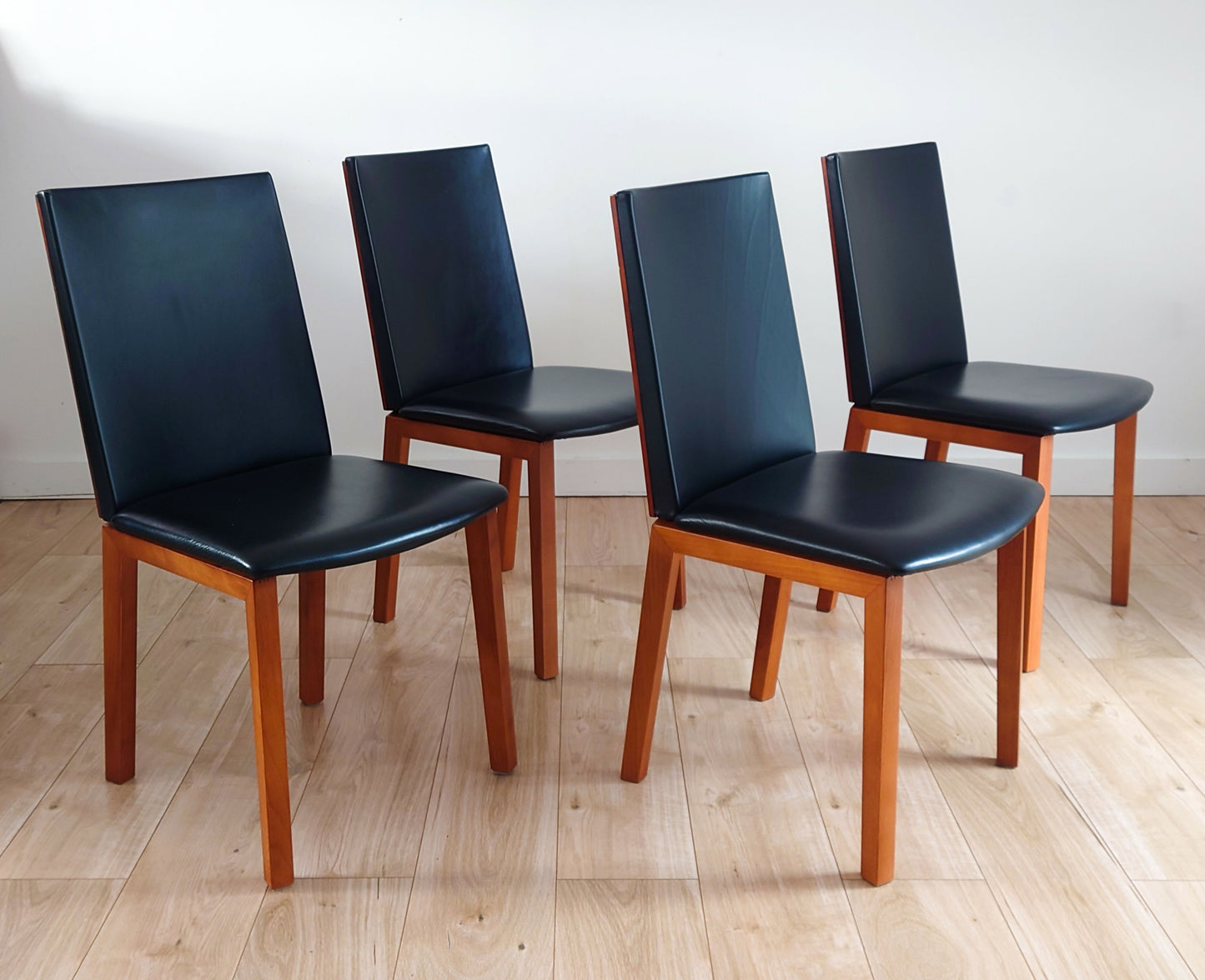 Per Hansbaek For Skovby Sm51 Danish Cherry Wood And Leather Dining Chairs