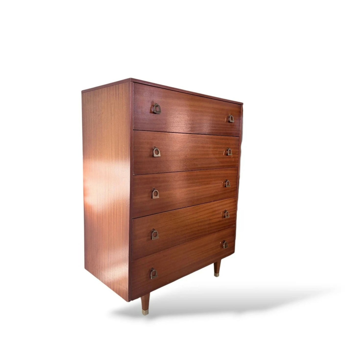 Mid-Century Chest of Drawers Tallboy with Brass Handles
