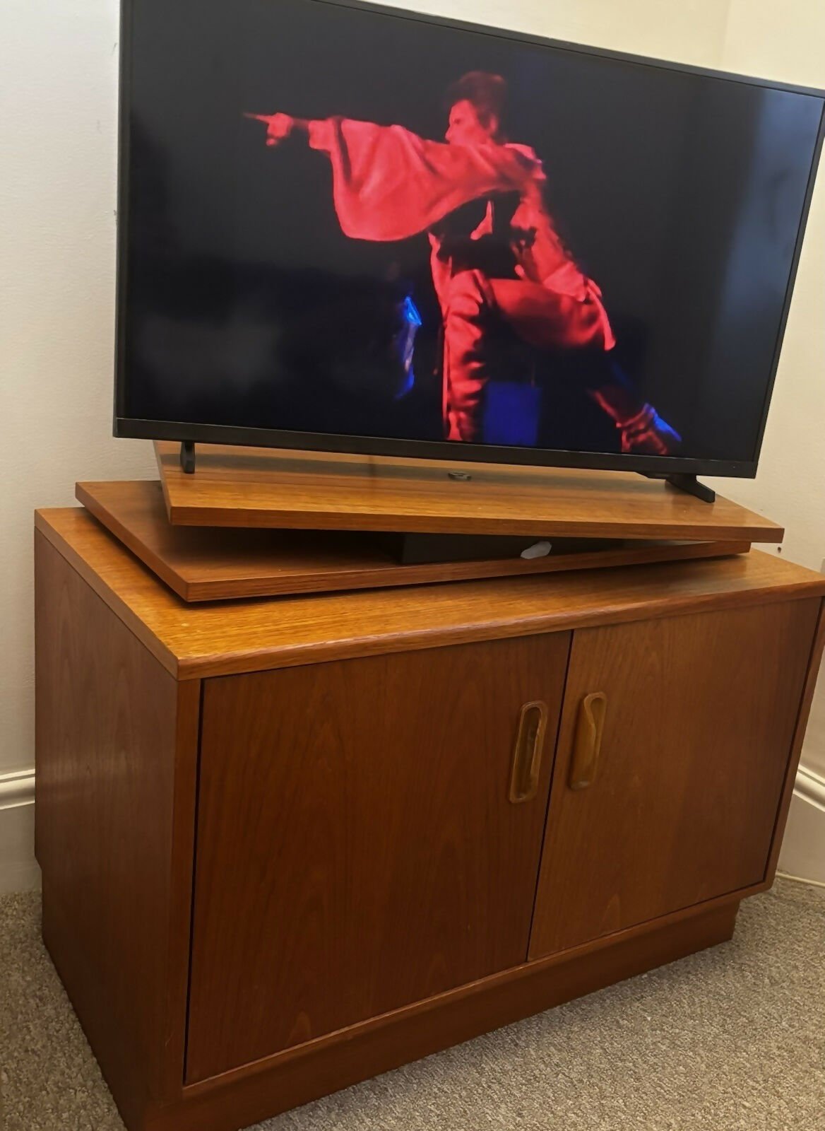 Mid Century G Plan Fresco Tv Stand Swivel Top Vinyl Storage Unit Teak