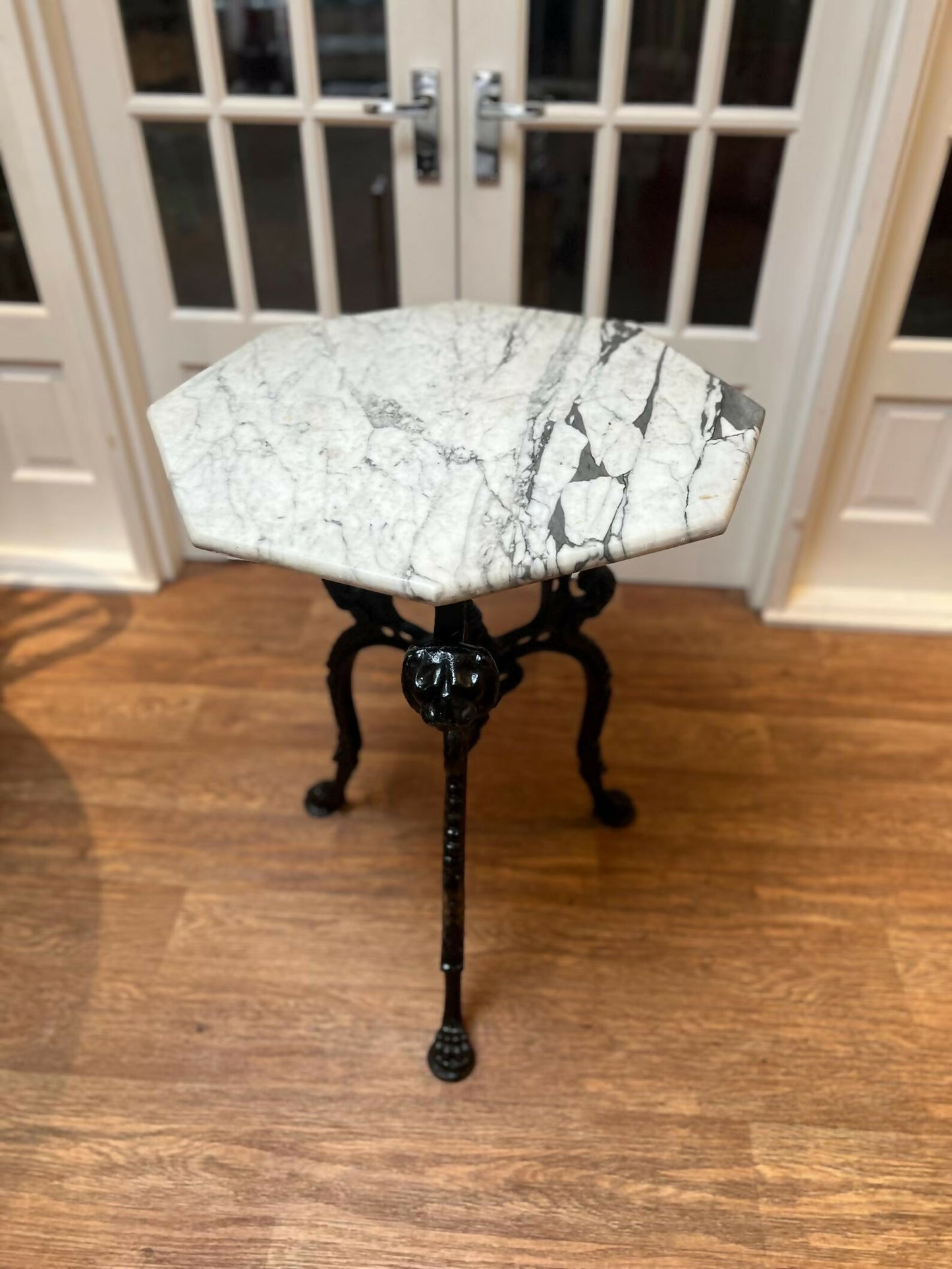 Cast Iron Lions Head Table with Marble Top