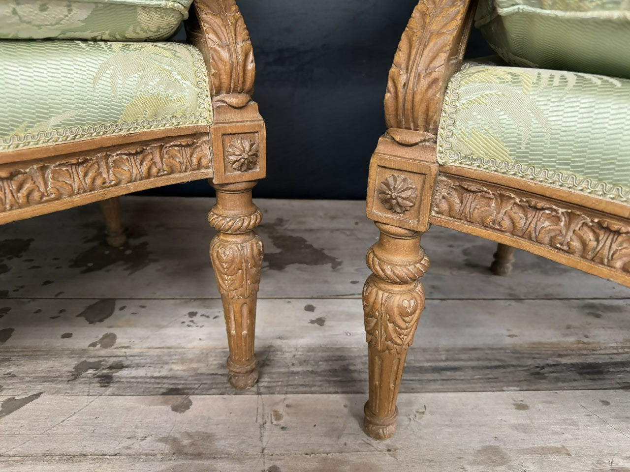 Generous Pair French Bergere Arm Chairs