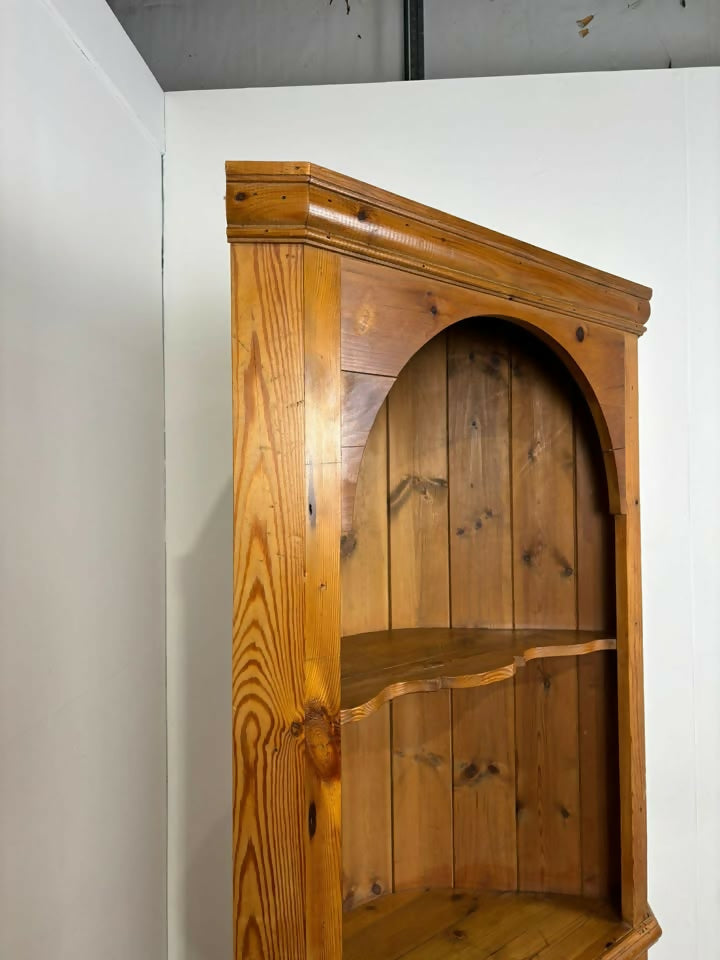 Solid Waxed Pine Barrel Back Corner Cupboard