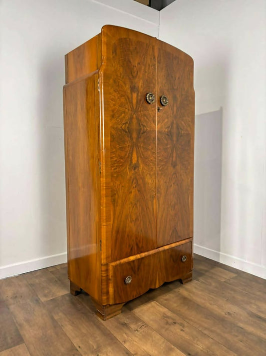 Art Deco Figured Walnut Gents Wardrobe
