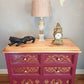 Upcycled Burgandy and Gold Chest of Drawers with Damask Design