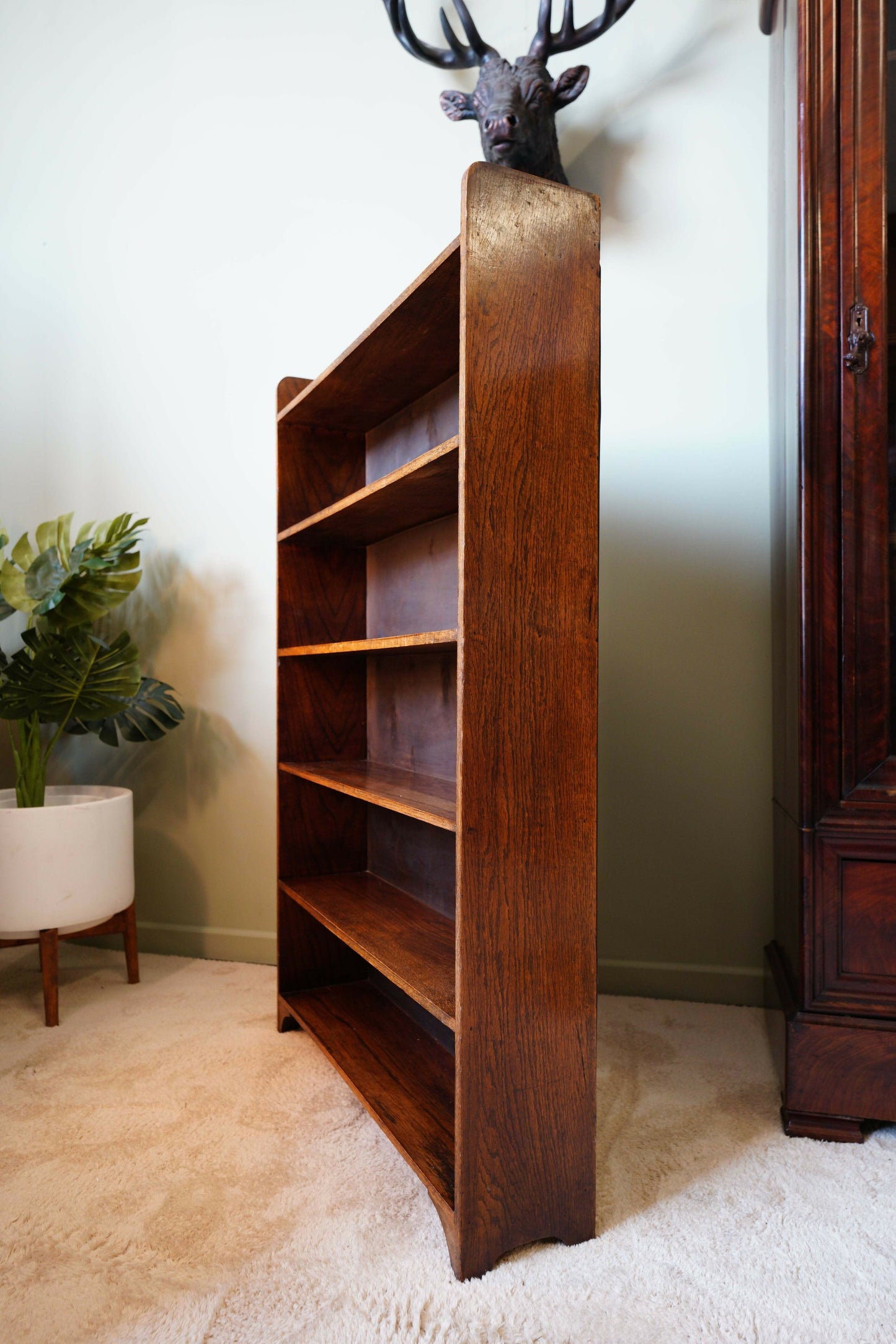 Vintage Slim Open Bookcase In Solid Oak – United Kingdom, C.1910