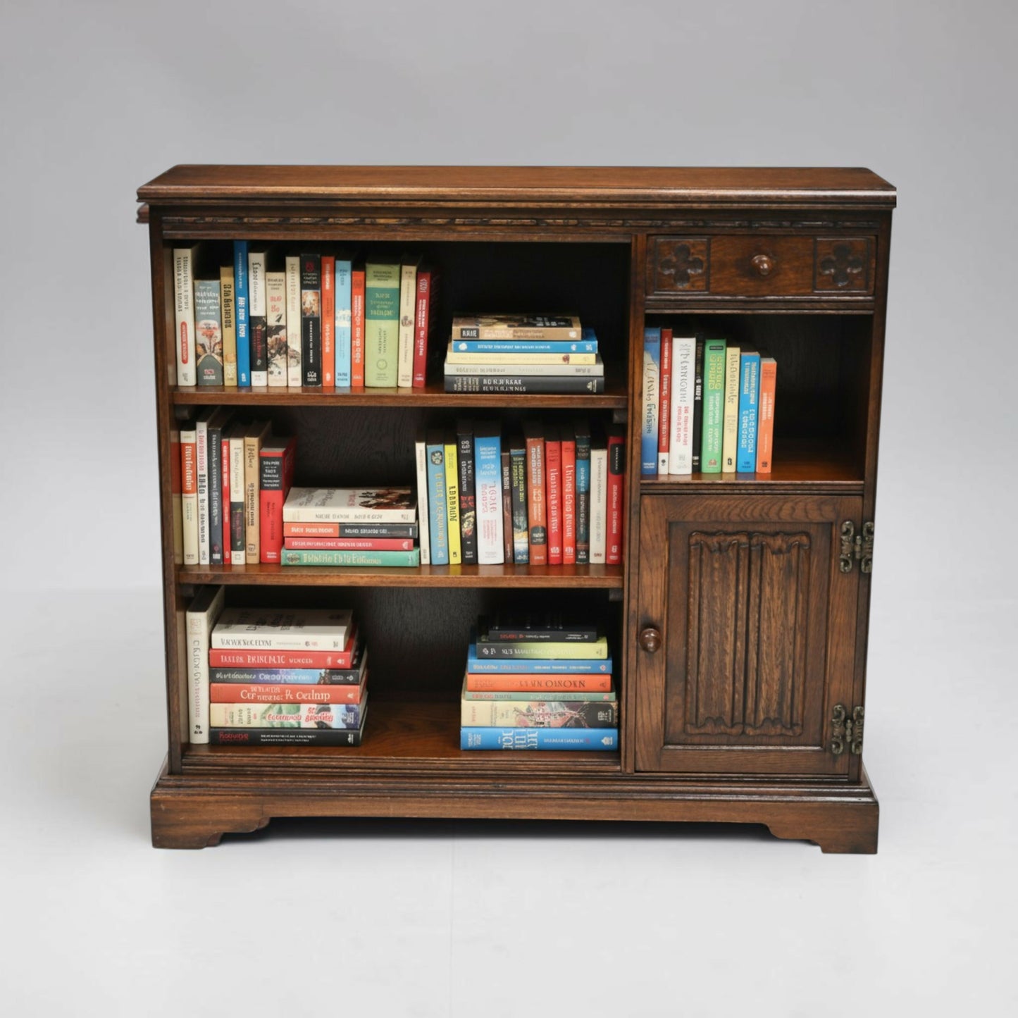 Old Charm Narrow Bookcase Cupboard Drawer Tudor Brown Finish FREE UK Delivery*