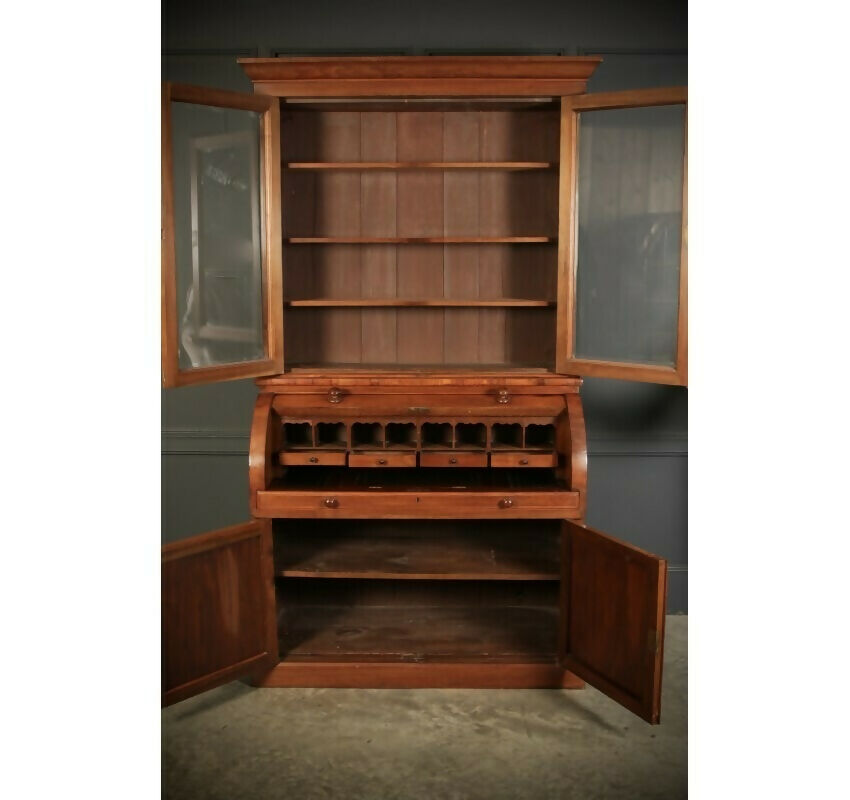 Walnut Cylinder Bureau Vintage Bookcase