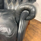 Blue Leather Chesterfield Style Wingback Armchair