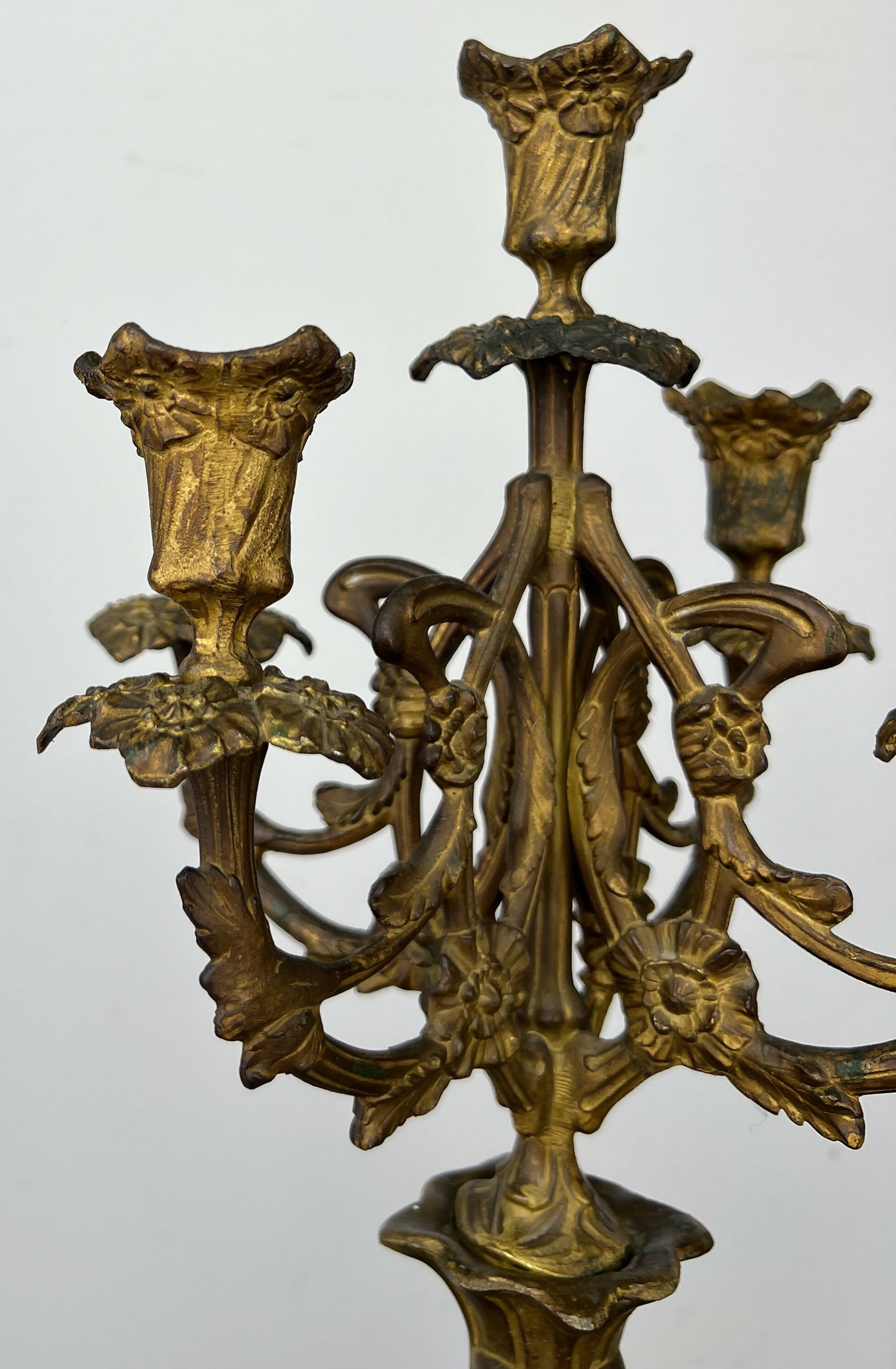 Candelabra Antique French Style Brass Marble Five Arm Candle Holder LOT 6488
