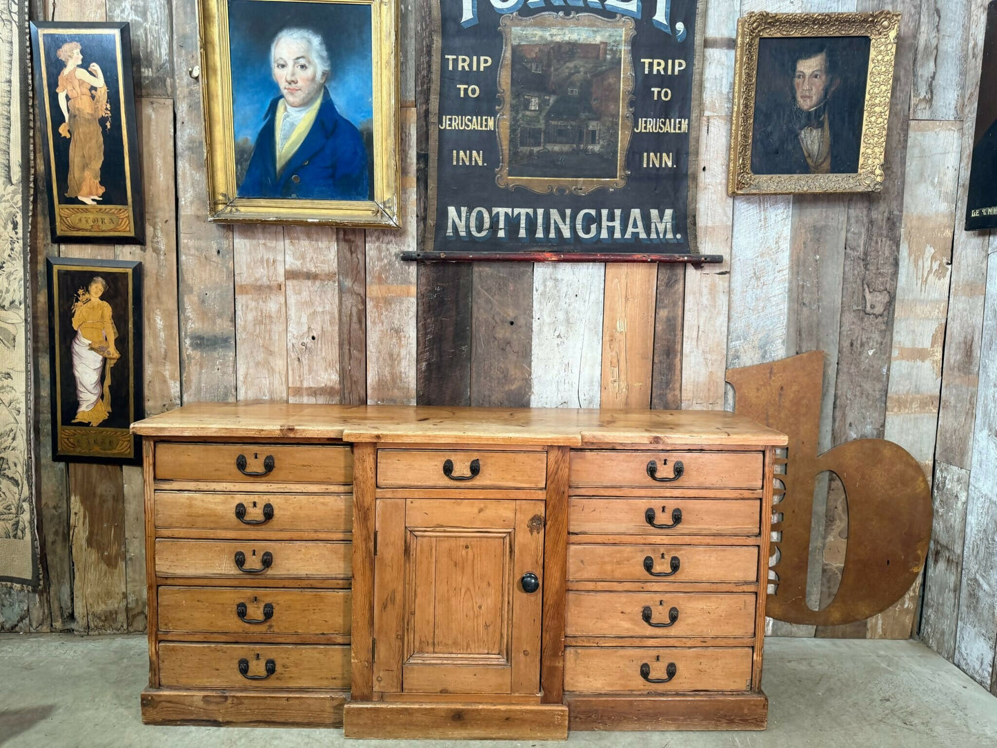 Antique Large Breakfront Mid Victorian Estate Country Sideboard Bank of Drawers Housekeeper Dresser Chest, c1850