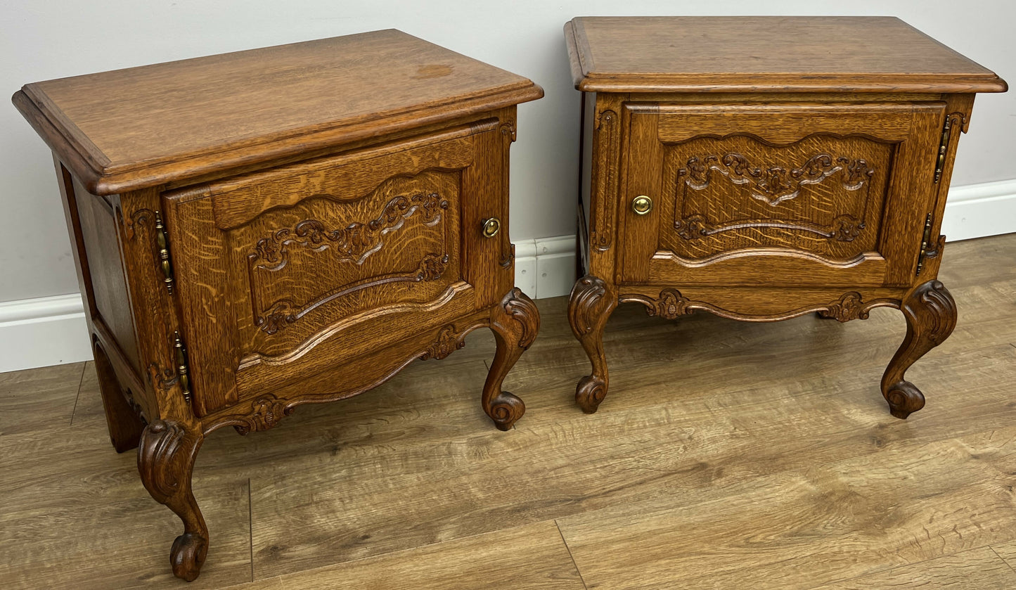 Pair of Bedside Tables Vintage French Louis Oak Nightstands Cabinets LOT 6220