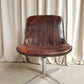 Vintage Mid Century Modernist Chrome Leather Swivel Chair By Charles Pollock #389