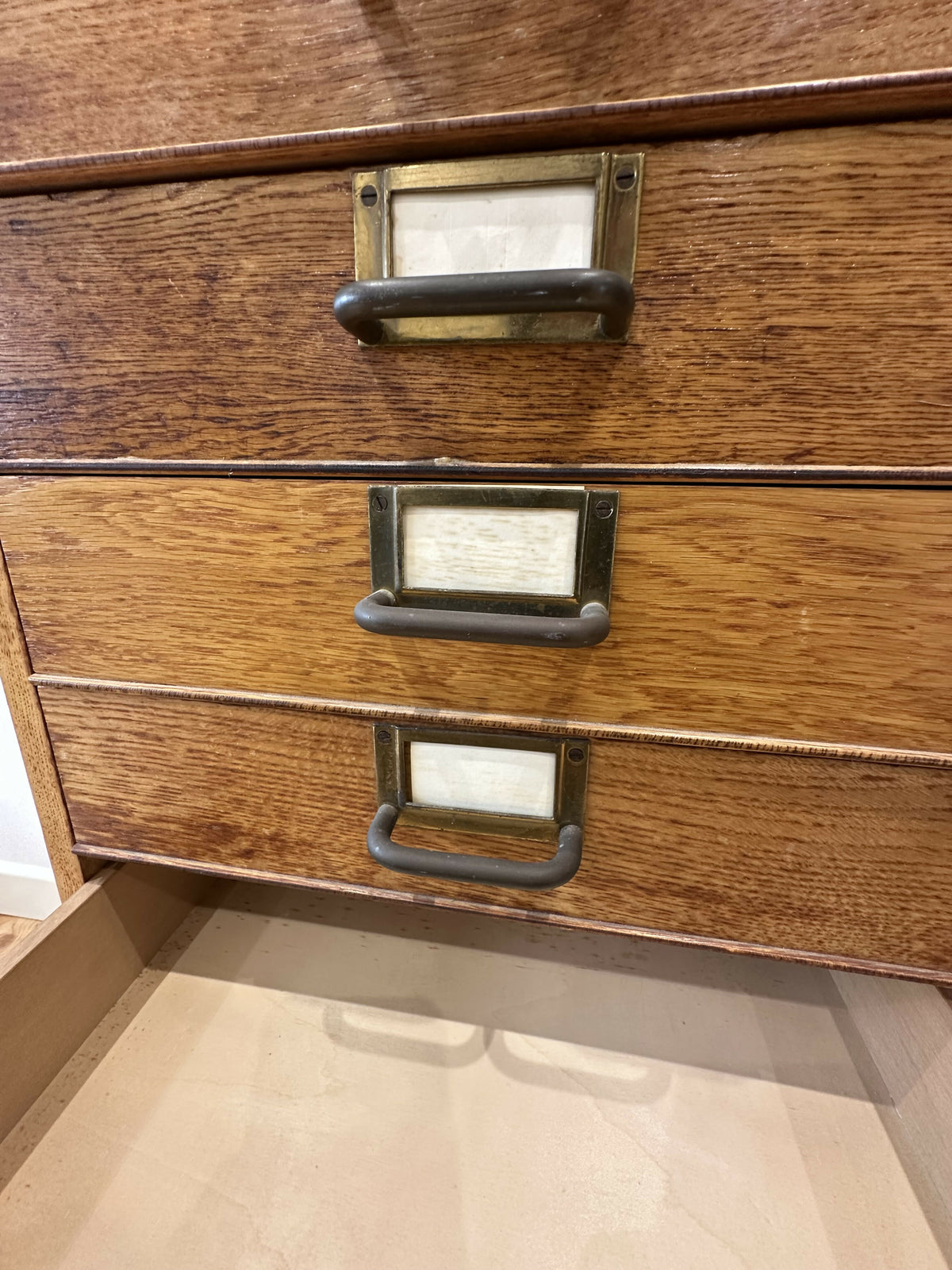 Mid Century Oak Filing Cabinet Tall Chest Drawers Vintage Haberdashery Collectors Archive