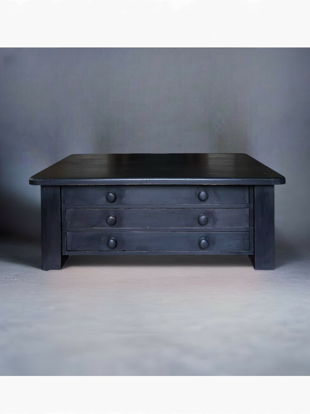 Large Black Painted Pine Late 20th Century Coffee TV Table Plan Chest Style