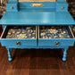Statement Teal Vintage Dressing Table with Mirror & Mother of Pearl Detail