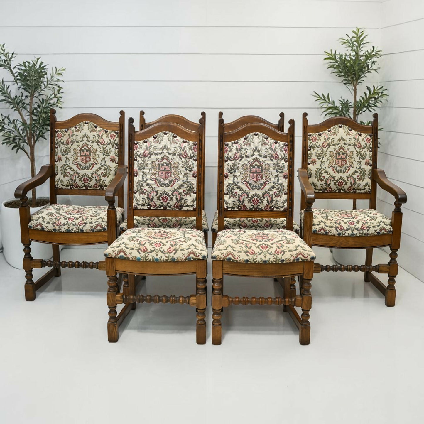 6 Old Charm Premium Dining Chairs Light Oak Studded Upholstery FREE UK Delivery*